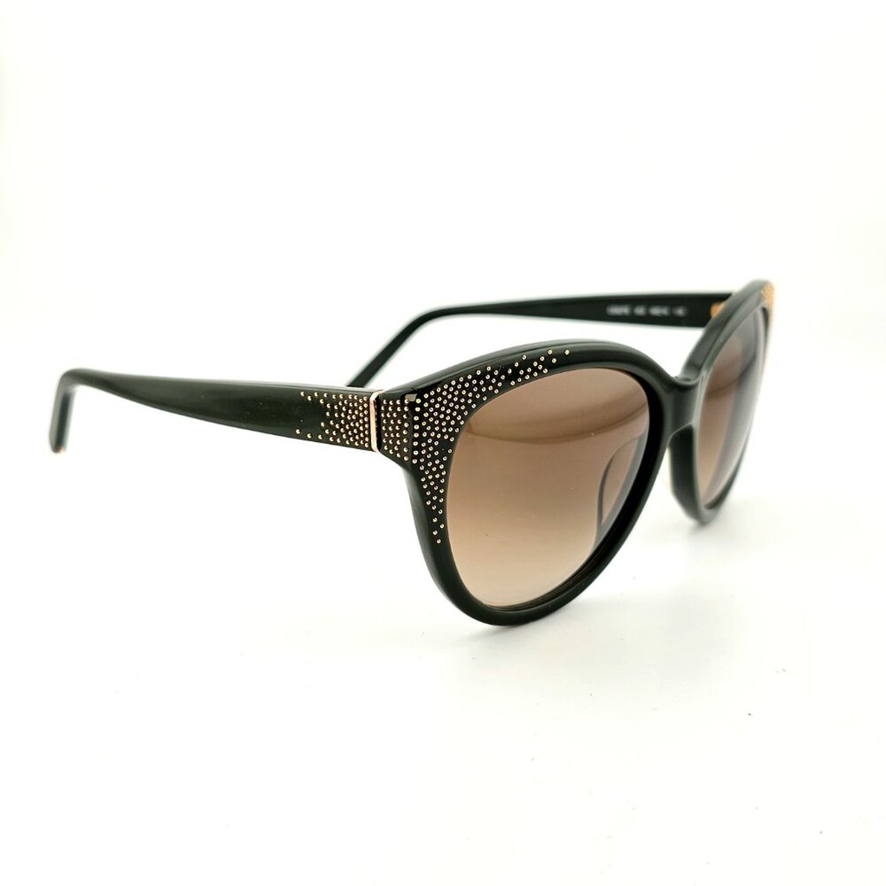 Chloé Caspia Cat Eye Sunglasses Dark Green Gold Micro Stud Brown Gradient Lens - Picture 3 of 16
